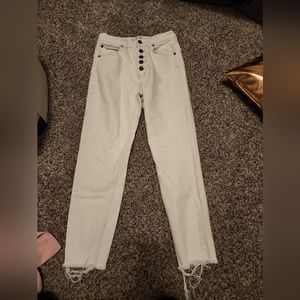 Free People We The Free Frayed Crop High Waisted White Jeans